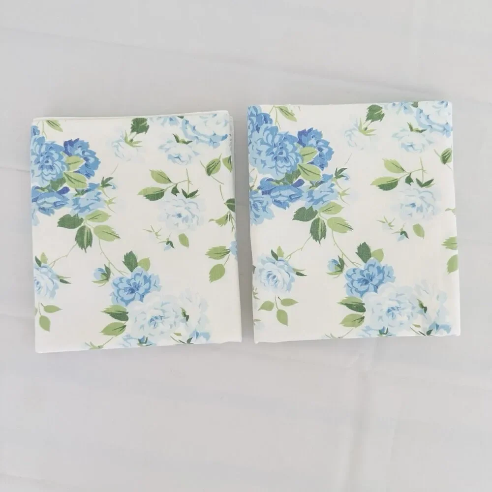 Vtg Fieldcrest Blue Floral King Pillowcases Cottagecore 100% Cotton USA READ
